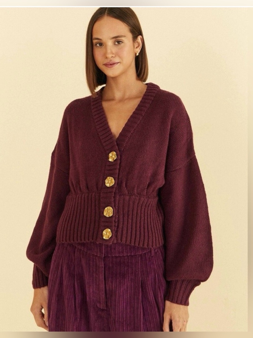 FARM Rio Burgundy Bubble Knit Cardigan Women